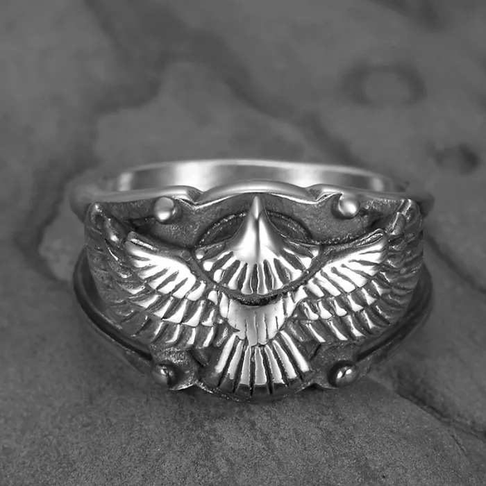 Flying Eagle Wing Ring – Vintage Stainless Steel Feather-Inspired Men’s Statement Jewelry, Bold Street Style Ring Wholesale