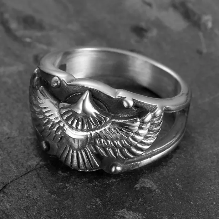 Flying Eagle Wing Ring – Vintage Stainless Steel Feather-Inspired Men’s Statement Jewelry, Bold Street Style Ring Wholesale
