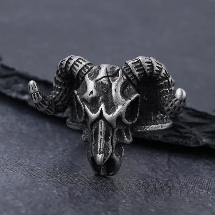 Ram Skull Ring – Gothic Goat Head Stainless Steel Ring for Men, Vintage Punk Style Statement Jewelry Wholesale