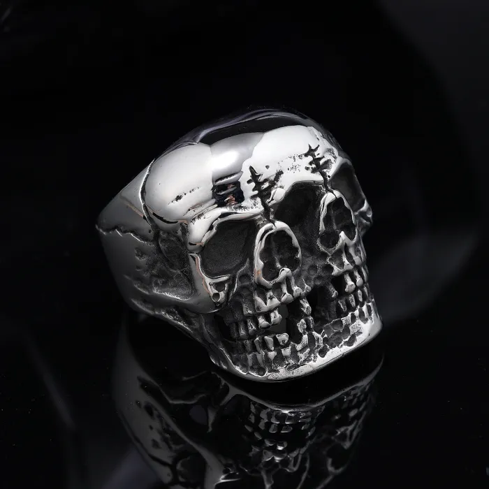 Triple Skull Ring – Unisex Titanium Steel Gothic Punk Three-Face Skeleton Ring, Bold Statement Jewelry Wholesale