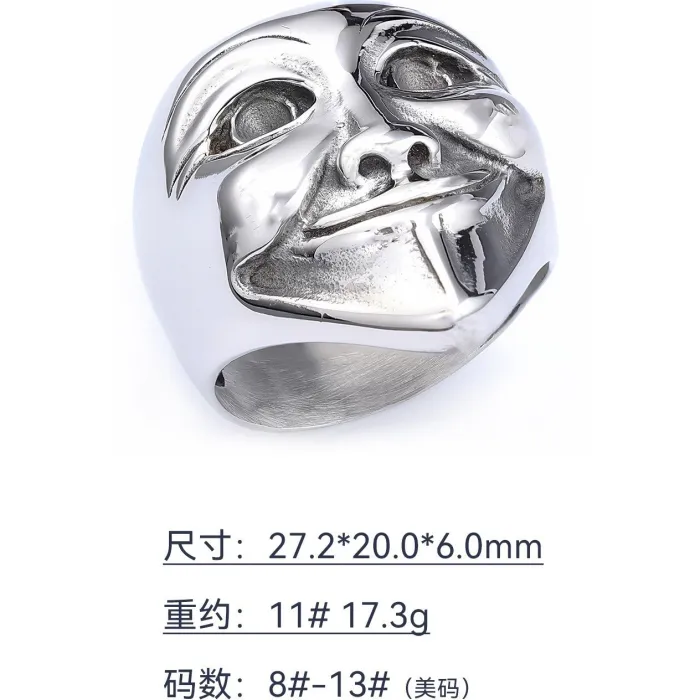 Clown Skull Ring – Gothic Punk Titanium Steel Men’s Ring, Vintage Joker Skeleton Design, Bold Statement Jewelry Wholesale