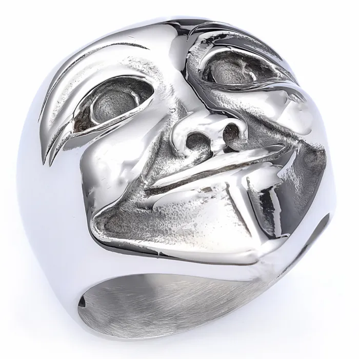 Clown Skull Ring – Gothic Punk Titanium Steel Men’s Ring, Vintage Joker Skeleton Design, Bold Statement Jewelry Wholesale