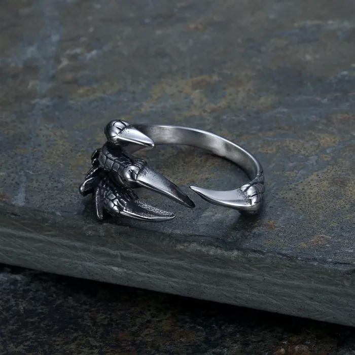 Dragon Claw Adjustable Ring – Polished Stainless Steel Unisex Statement Jewelry, Bold Open Band Spring Fashion Wholesale