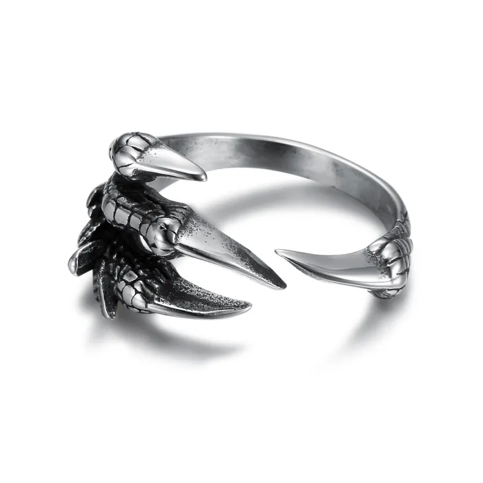 Dragon Claw Adjustable Ring – Polished Stainless Steel Unisex Statement Jewelry, Bold Open Band Spring Fashion Wholesale