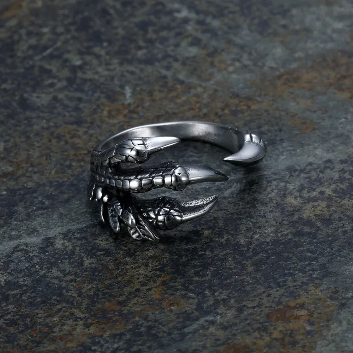 Dragon Claw Adjustable Ring – Polished Stainless Steel Unisex Statement Jewelry, Bold Open Band Spring Fashion Wholesale