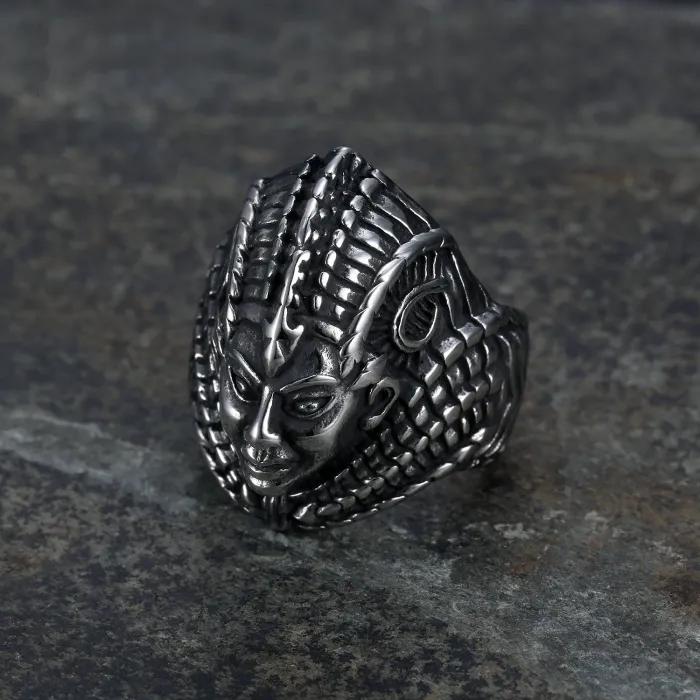 Pharaoh Ring – Vintage Egyptian Style Polished Stainless Steel Men’s Statement Accessory, Fade-Resistant Unique Jewelry Wholesale
