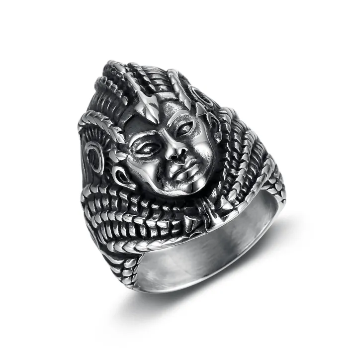 Pharaoh Ring – Vintage Egyptian Style Polished Stainless Steel Men’s Statement Accessory, Fade-Resistant Unique Jewelry Wholesale