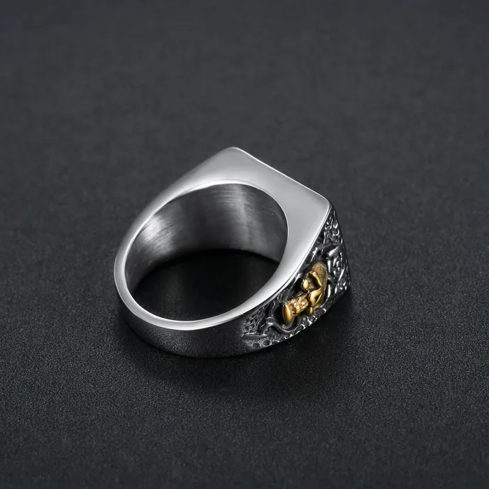 Gun & Skull Ring – Punk Style Titanium Steel Men’s Ring with Weapon Motif, Bold Statement Jewelry Wholesale (In Stock for Spring)