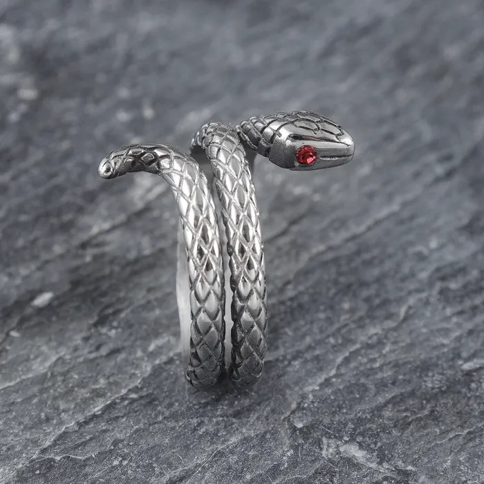Vintage Snake Ring – Adjustable Stainless Steel Serpent Design Animal Totem Ring, Unisex Gothic Jewelry Wholesale (In Stock)