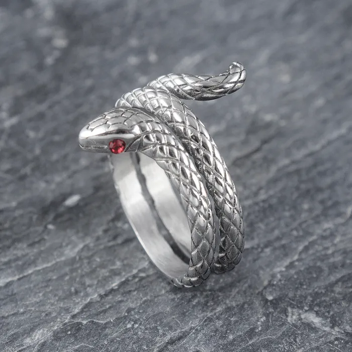 Vintage Snake Ring – Adjustable Stainless Steel Serpent Design Animal Totem Ring, Unisex Gothic Jewelry Wholesale (In Stock)