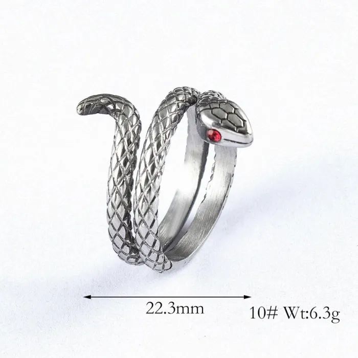 Vintage Snake Ring – Adjustable Stainless Steel Serpent Design Animal Totem Ring, Unisex Gothic Jewelry Wholesale (In Stock)
