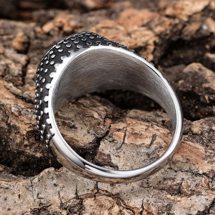 Studded Black Enamel Ring – Vintage Titanium Steel Punk Style Men’s Stainless Steel Ring, Bold Fashion Jewelry Wholesale
