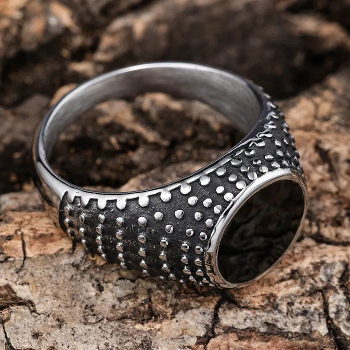 Studded Black Enamel Ring – Vintage Titanium Steel Punk Style Men’s Stainless Steel Ring, Bold Fashion Jewelry Wholesale