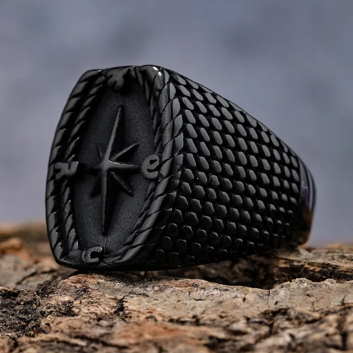 Viking Compass Ring – Titanium Steel Norse Symbol Ring for Men, Stainless Steel Vegvisir Jewelry Wholesale (In Stock)