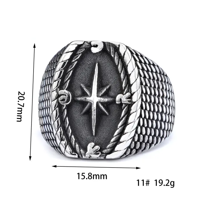 Viking Compass Ring – Titanium Steel Norse Symbol Ring for Men, Stainless Steel Vegvisir Jewelry Wholesale (In Stock)