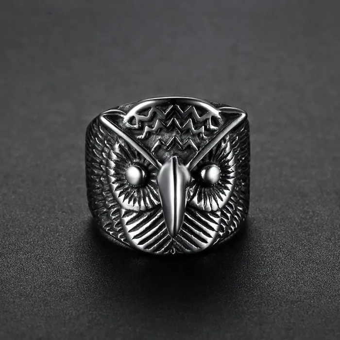 Owl Ring – Punk Style Titanium Steel Unisex Vintage Owl Totem Ring, Gothic Men’s Jewelry Wholesale (In Stock)