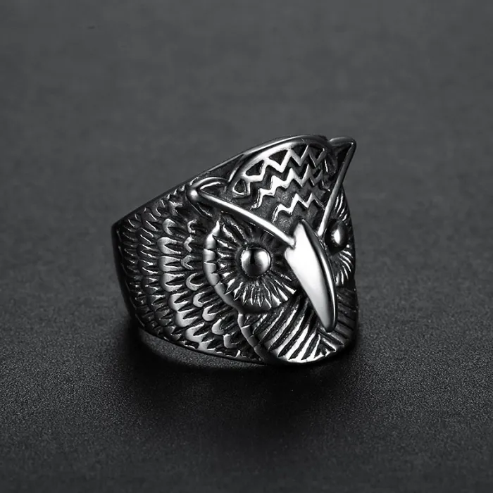 Owl Ring – Punk Style Titanium Steel Unisex Vintage Owl Totem Ring, Gothic Men’s Jewelry Wholesale (In Stock)