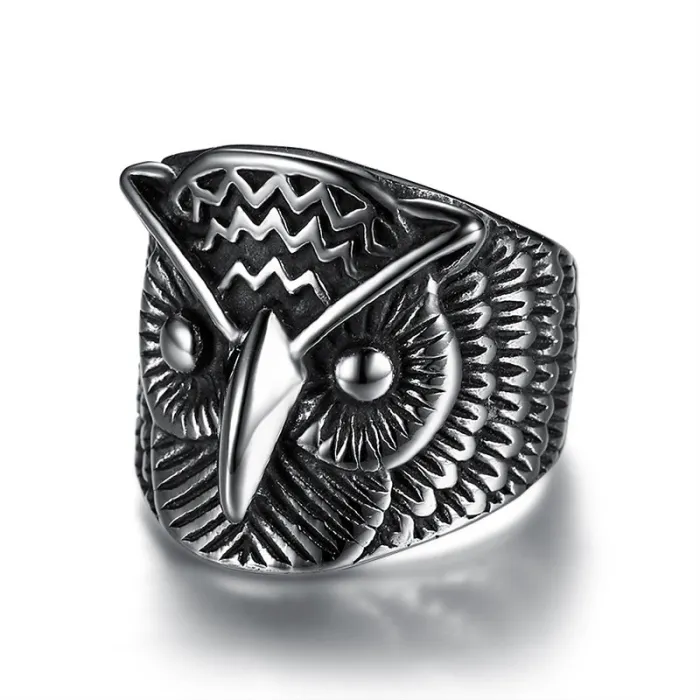 Owl Ring – Punk Style Titanium Steel Unisex Vintage Owl Totem Ring, Gothic Men’s Jewelry Wholesale (In Stock)