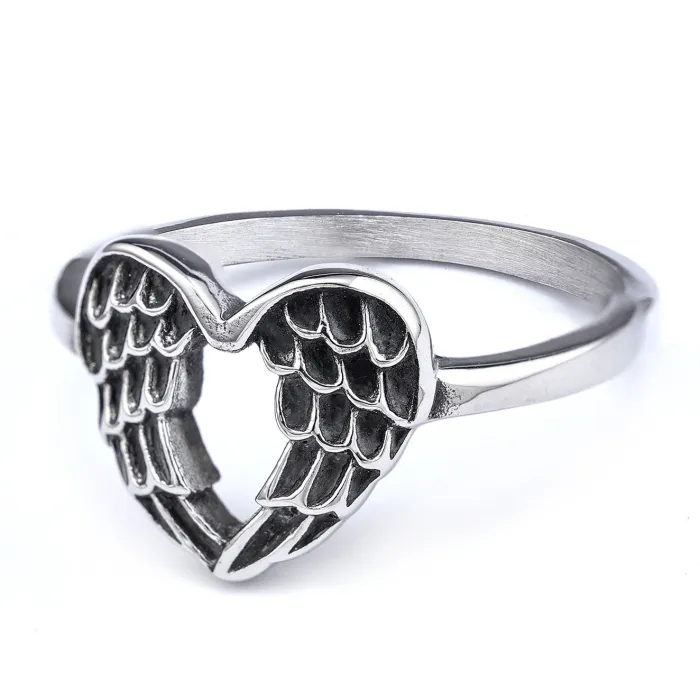Wing Band Ring – Classic Stainless Steel Unisex Vintage Style Feather Ring, Minimalist Guardian Jewelry Wholesale