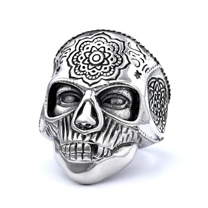 Engraved Toothless Skull Ring – Titanium Steel Gothic Punk Style Rust-Proof Men’s Statement Jewelry Wholesale