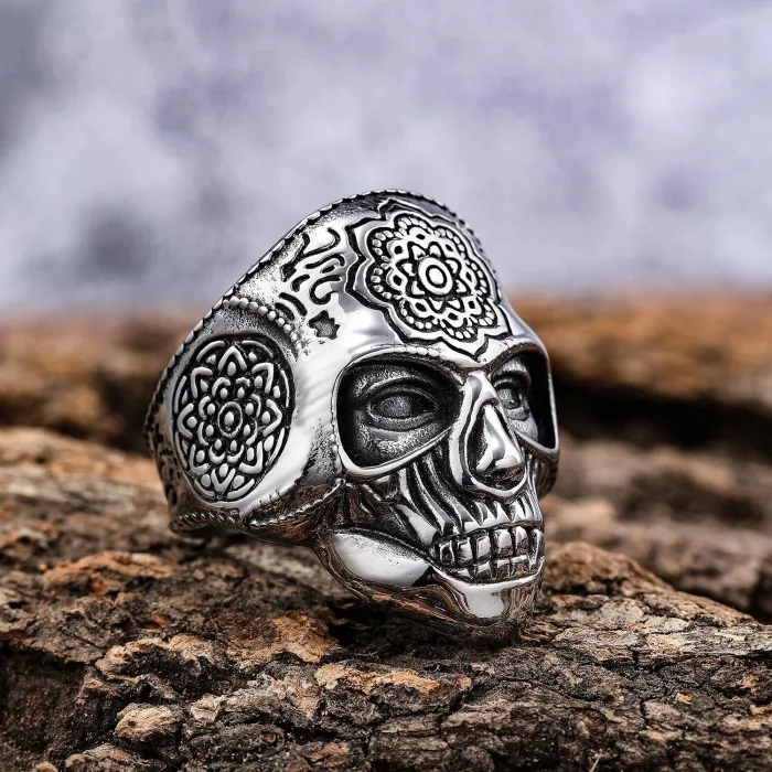 Engraved Toothless Skull Ring – Titanium Steel Gothic Punk Style Rust-Proof Men’s Statement Jewelry Wholesale