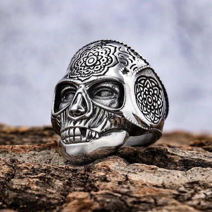 Engraved Toothless Skull Ring – Titanium Steel Gothic Punk Style Rust-Proof Men’s Statement Jewelry Wholesale