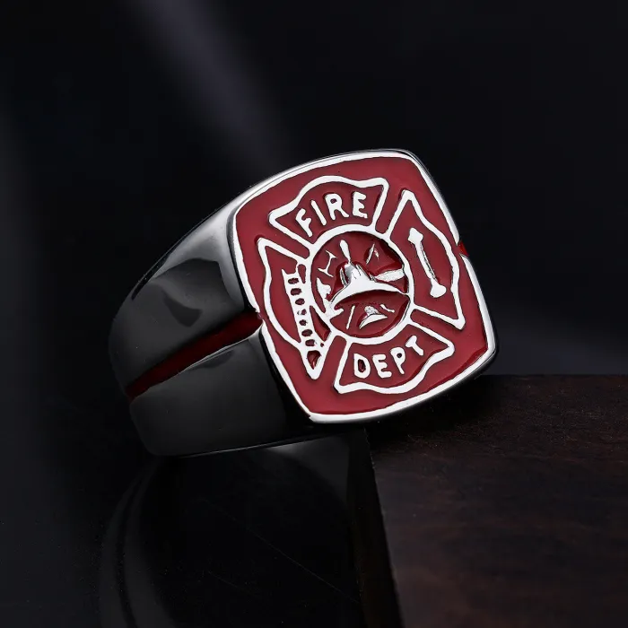 Firefighter Red Ring – Titanium Steel Rust-Proof Fire Dept Tribute Ring, Bold Fade-Resistant Statement Jewelry Wholesale