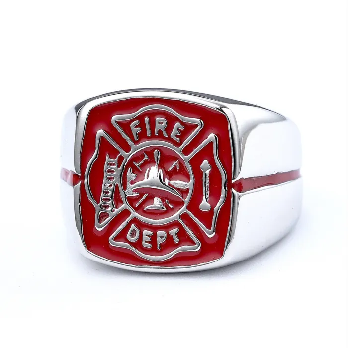 Firefighter Red Ring – Titanium Steel Rust-Proof Fire Dept Tribute Ring, Bold Fade-Resistant Statement Jewelry Wholesale