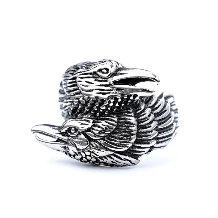 Double Eagle Head Ring – Bold Twisted Design Stainless Steel Animal Totem Ring, Men’s Fashion Jewelry Wholesale