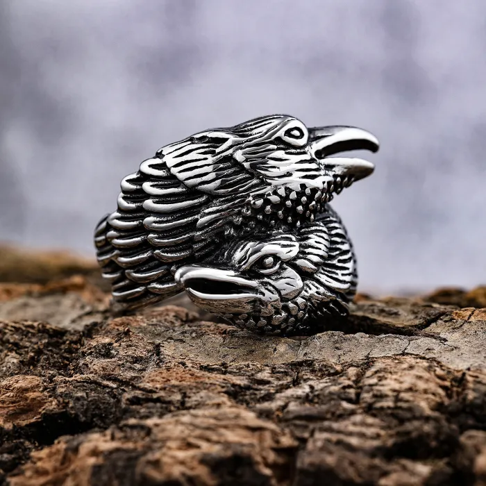 Double Eagle Head Ring – Bold Twisted Design Stainless Steel Animal Totem Ring, Men’s Fashion Jewelry Wholesale