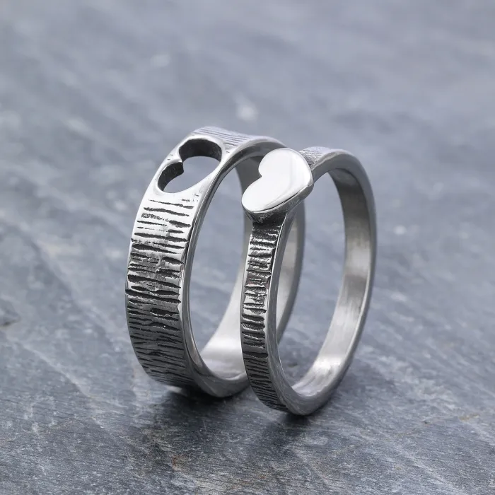 LOVE Couple Rings – Minimalist Titanium Steel Matching Heart Bands, Unisex INS-Style Fashion Jewelry Wholesale