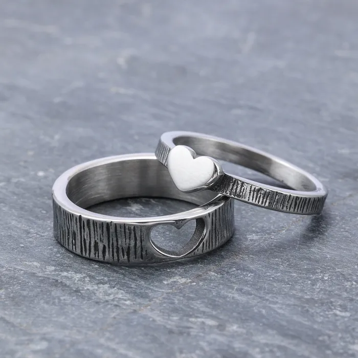 LOVE Couple Rings – Minimalist Titanium Steel Matching Heart Bands, Unisex INS-Style Fashion Jewelry Wholesale