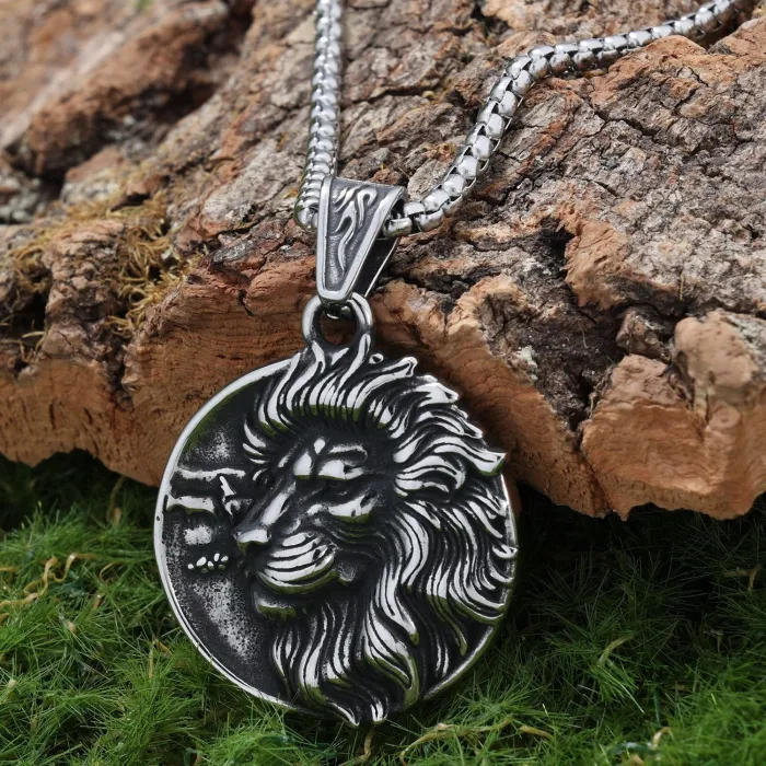 Viking Lion Head Pendant – Bold Vintage Stainless Steel Warrior Totem Necklace, Men’s Norse Jewelry Wholesale