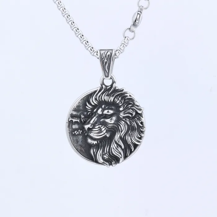 Viking Lion Head Pendant – Bold Vintage Stainless Steel Warrior Totem Necklace, Men’s Norse Jewelry Wholesale
