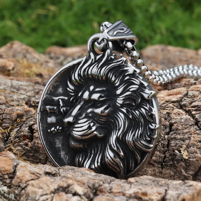 Viking Lion Head Pendant – Bold Vintage Stainless Steel Warrior Totem Necklace, Men’s Norse Jewelry Wholesale
