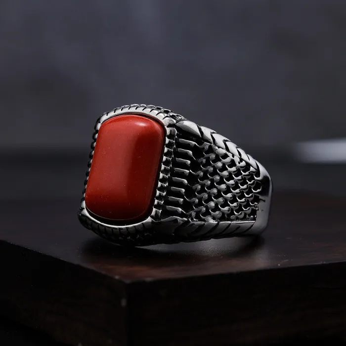 Vintage Gemstone Punk Ring – Bold Titanium Steel Hip-Hop Rock Style Men’s Statement Jewelry Wholesale