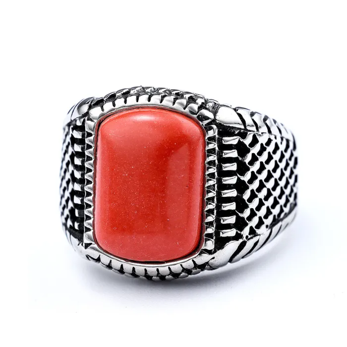 Vintage Gemstone Punk Ring – Bold Titanium Steel Hip-Hop Rock Style Men’s Statement Jewelry Wholesale
