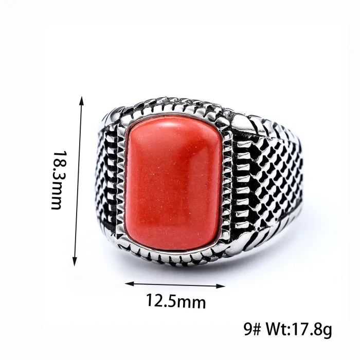 Vintage Gemstone Punk Ring – Bold Titanium Steel Hip-Hop Rock Style Men’s Statement Jewelry Wholesale