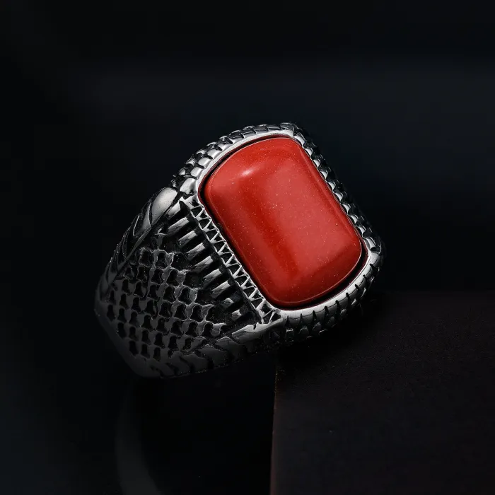 Vintage Gemstone Punk Ring – Bold Titanium Steel Hip-Hop Rock Style Men’s Statement Jewelry Wholesale