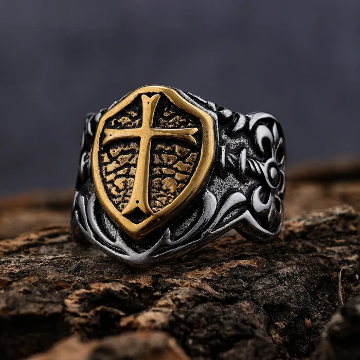Hip-Hop Freemason Cross Ring – Gothic Street Style Unisex Titanium Steel Symbolic Jewelry Wholesale