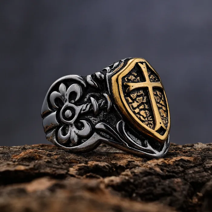 Hip-Hop Freemason Cross Ring – Gothic Street Style Unisex Titanium Steel Symbolic Jewelry Wholesale