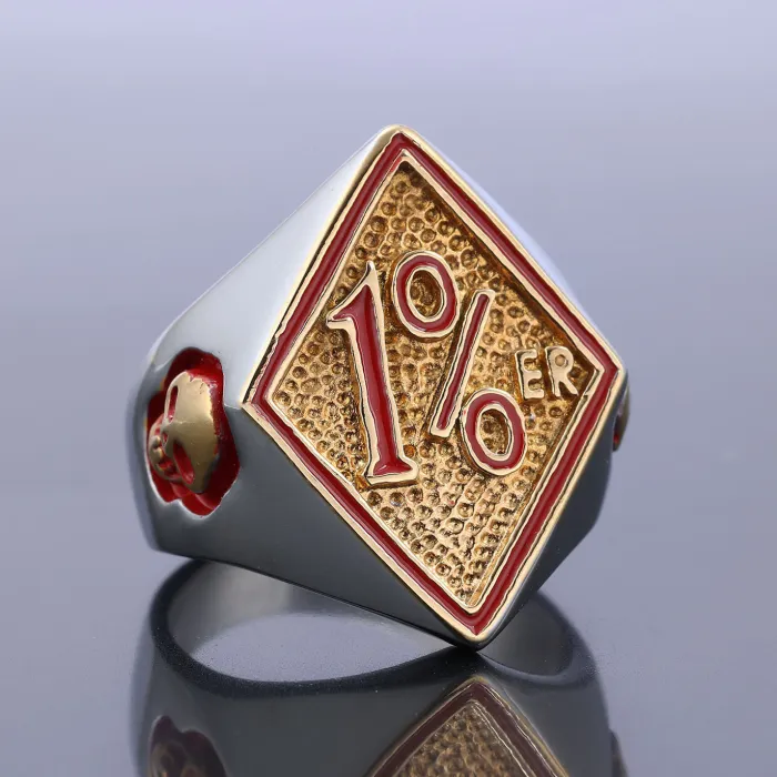 1% Biker Ring – Gold 316L Stainless Steel Motorcycle Club Style Men’s Statement Ring, Wholesale Jewelry