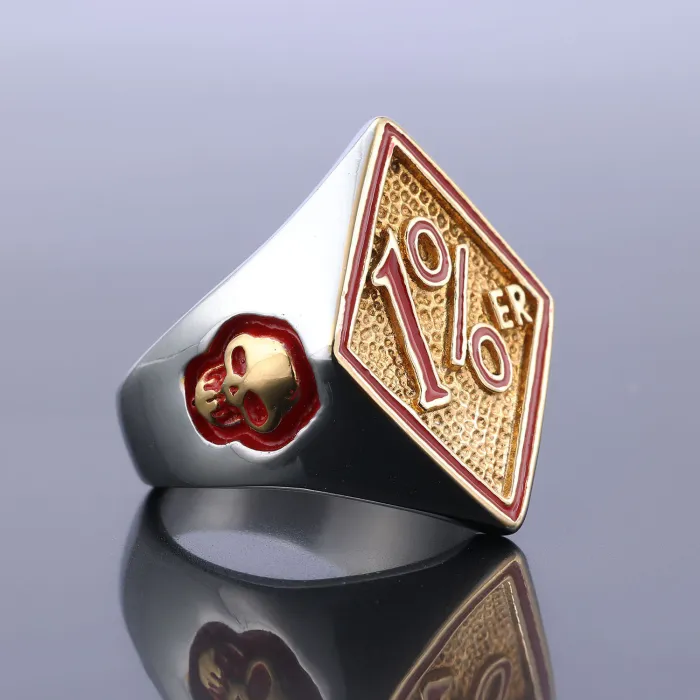 1% Biker Ring – Gold 316L Stainless Steel Motorcycle Club Style Men’s Statement Ring, Wholesale Jewelry