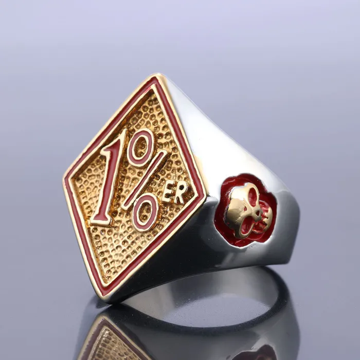 1% Biker Ring – Gold 316L Stainless Steel Motorcycle Club Style Men’s Statement Ring, Wholesale Jewelry