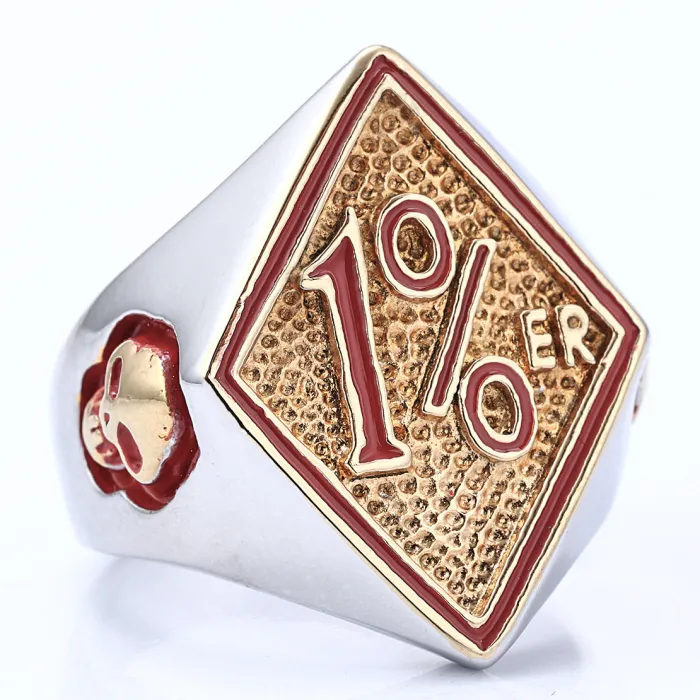 1% Biker Ring – Gold 316L Stainless Steel Motorcycle Club Style Men’s Statement Ring, Wholesale Jewelry