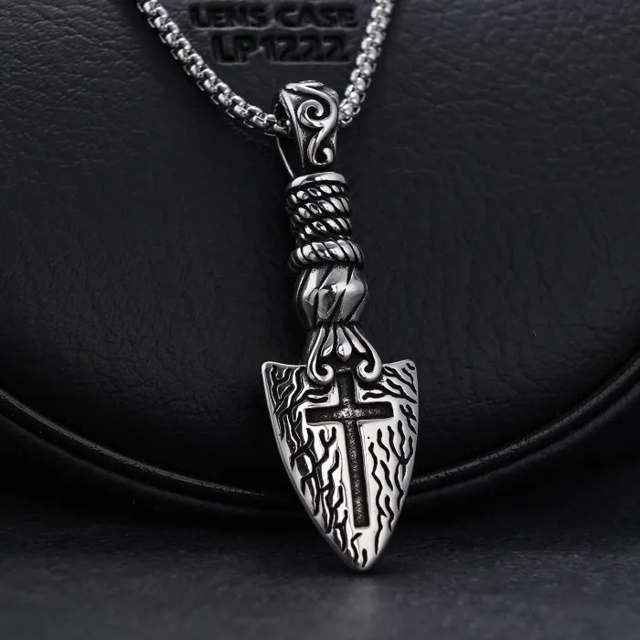 Viking Spear Cross Pendant – Norse Warrior Stainless Steel Necklace, Nordic Symbolic Jewelry Wholesale
