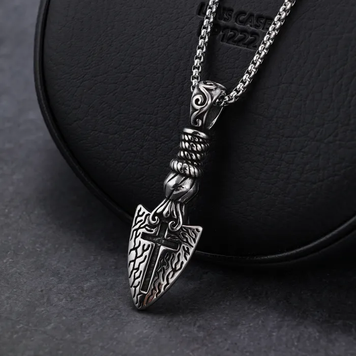 Viking Spear Cross Pendant – Norse Warrior Stainless Steel Necklace, Nordic Symbolic Jewelry Wholesale