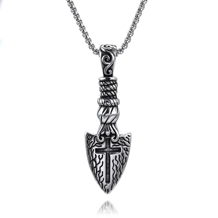 Viking Spear Cross Pendant – Norse Warrior Stainless Steel Necklace, Nordic Symbolic Jewelry Wholesale