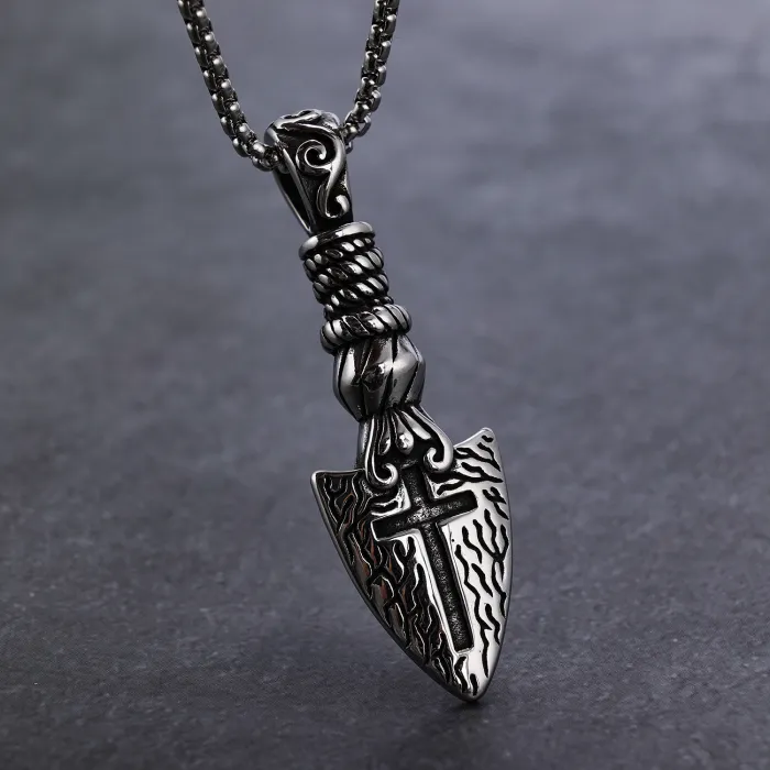Viking Spear Cross Pendant – Norse Warrior Stainless Steel Necklace, Nordic Symbolic Jewelry Wholesale
