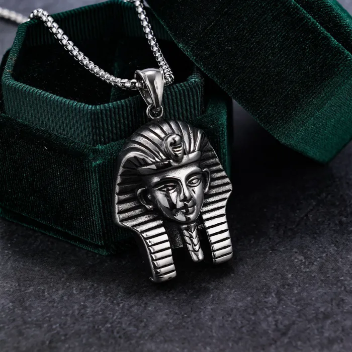 Ancient Egyptian Serpent Pendant – Snake-Body Pharaoh Head Stainless Steel Amulet Necklace, Mythical Jewelry Wholesale